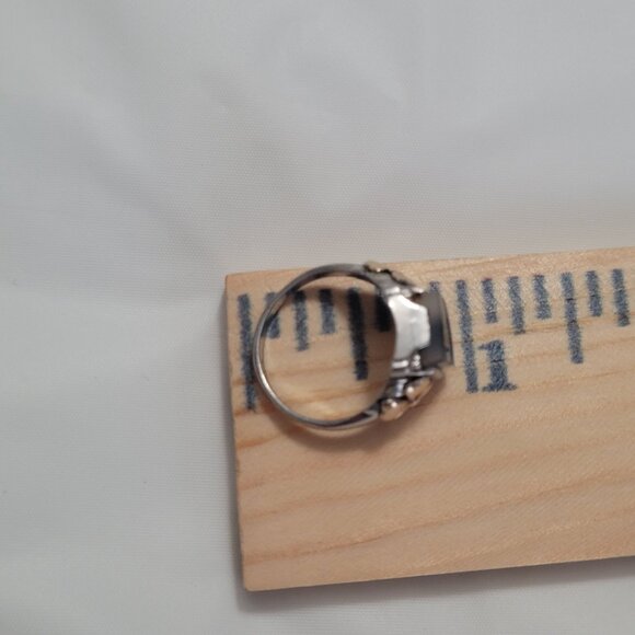 Moss Agate Sterling Silver & Gold Flowers Ring Vintage Ostby Barton Size 6 - Picture 14 of 15